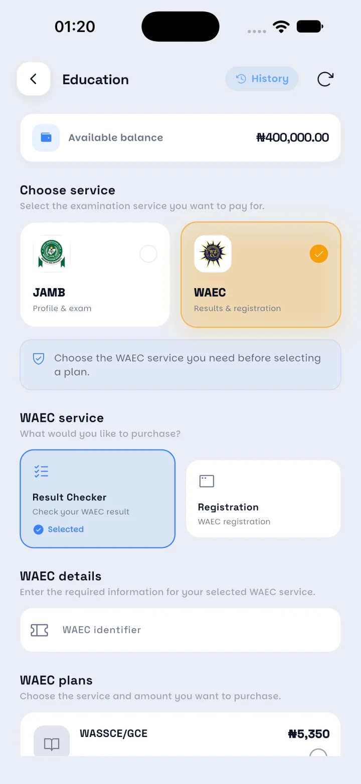 WAEC and JAMB education screen